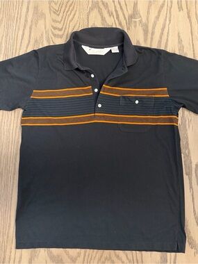 Men's Arnold Palmer Navy Blue Polo Shirt with Orange Stripe Detail